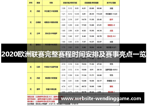 2020欧洲联赛完整赛程时间安排及赛事亮点一览